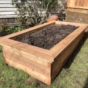 Cedar raised vegetable garden planter box with seating cap